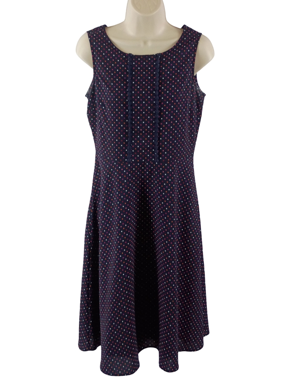 Talbots Navy Sleeveless Polka Dot Midi Dress